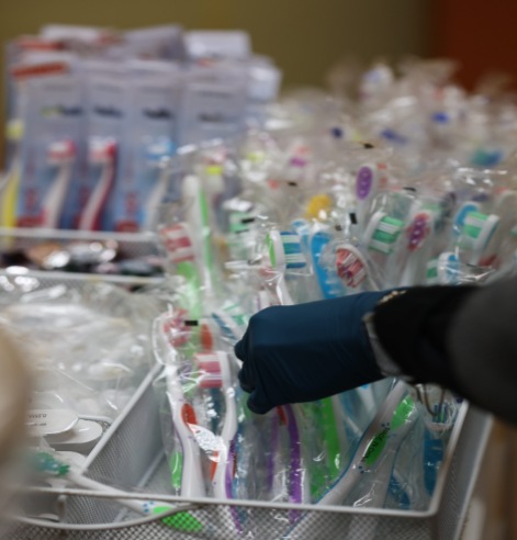 Toothbrushes in bin